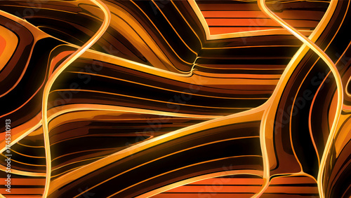 Golden lines seamlessly wiggling on dark gradient background with soft light. Abstract curved lines backdrop. Orange striped background. Luxury gold lines. Halloween theme animation