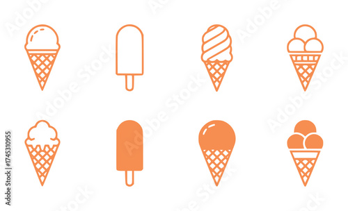 Collection of Orange Ice Cream and Popsicle Icons