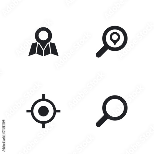 Map, Target, and Search Functionality Solid Icons