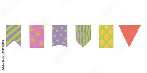 Decorative flag shapes set, Patterned pennant set, Shape flag collection