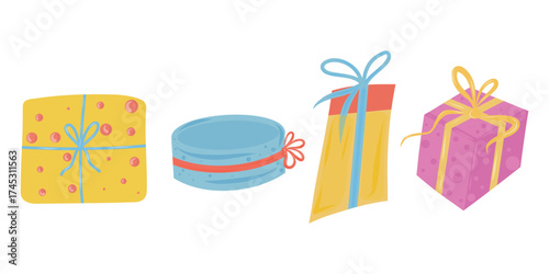 Present boxes set, Gift box collection, Wrapped gifts