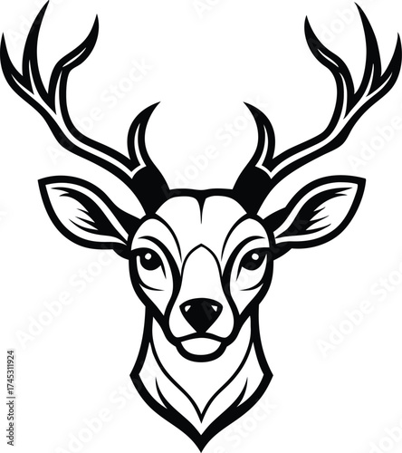Deer Head Outline Vector Illustration, Minimalist Stag Head Line Art Logo Vector.