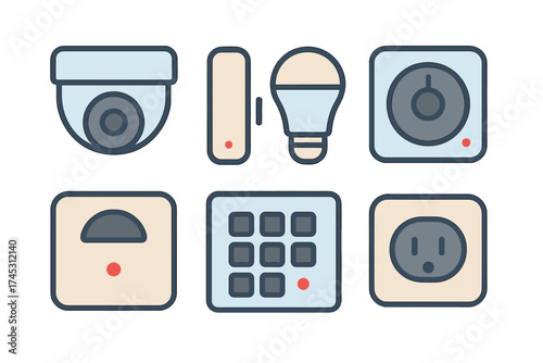 Smart home security system and automation technology icons for digital interface design