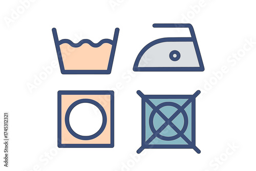 Four basic laundry care symbols for washing ironing bleaching and drying instructions