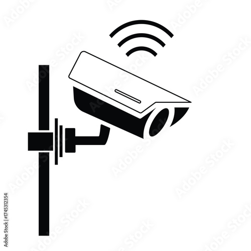 Wireless Surveillance CCTV Camera Icon, Black and White Vector for Home, Business, Industrial Security and Remote Monitoring