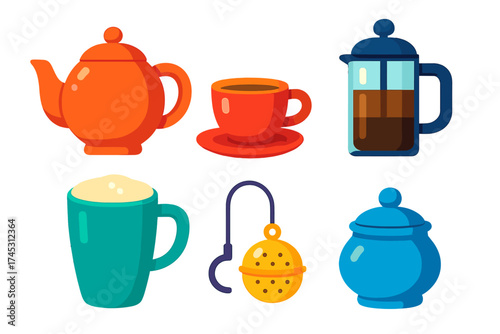 Assortment of stylized icons for hot beverage serving and preparation