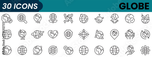 Globe Line Editable Icons set. Vector illustration in modern thin line style of Earth related icons: ecology, care, location, world and more.