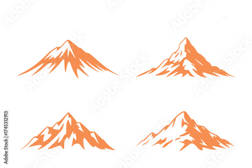 Four Stylized Orange Mountain Peaks on White Background