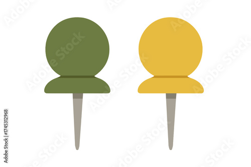 Two colorful round head push pins isolated on a white background