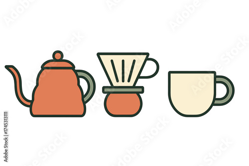 Gooseneck kettle and dripper set for manual coffee brewing equipment