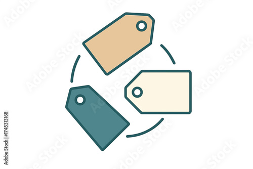 Three rotating price tags with circular arrows concept for exchange