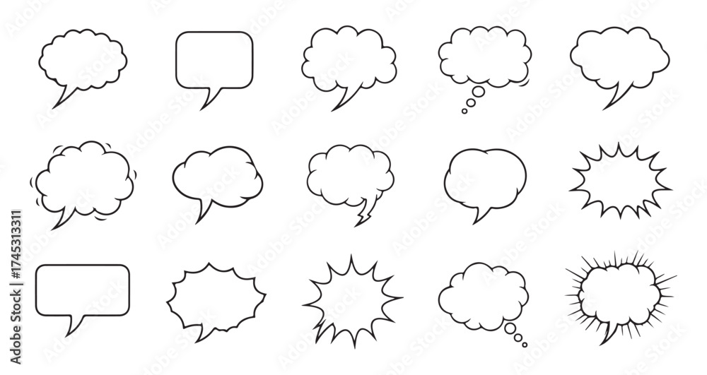 Fototapeta premium Comic speech bubble line icon set. Chat, Dialogue, Message, Conversation, Talk and communication Text Box icon vector