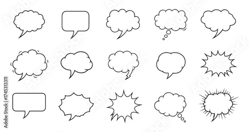 Comic speech bubble line icon set. Chat, Dialogue, Message, Conversation, Talk and communication Text Box icon vector