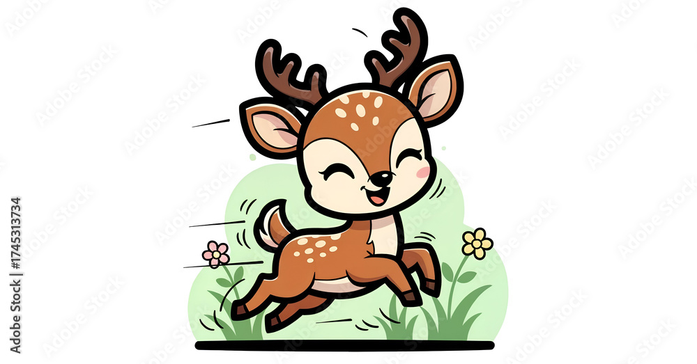 Fototapeta premium Cute deer cartoon running illustration vector.