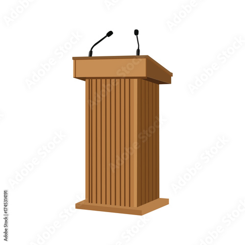 Podium stage conference speaker desk with microphones vector event presentation speech seminar business talk public