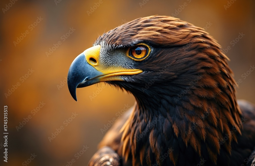 Obraz premium Close-up of a golden eagle's head showing sharp beak and intense eye expression