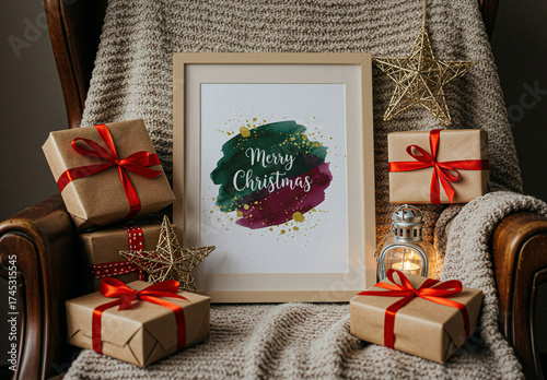 Wooden Xmas Themed Picture Frame Mockup