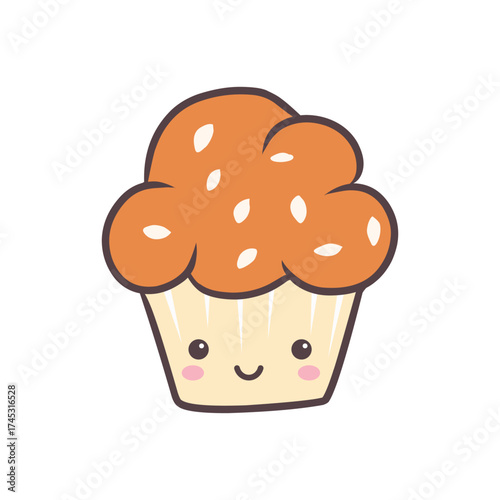 Cute Cartoon Muffin with Kawaii Face Illustration