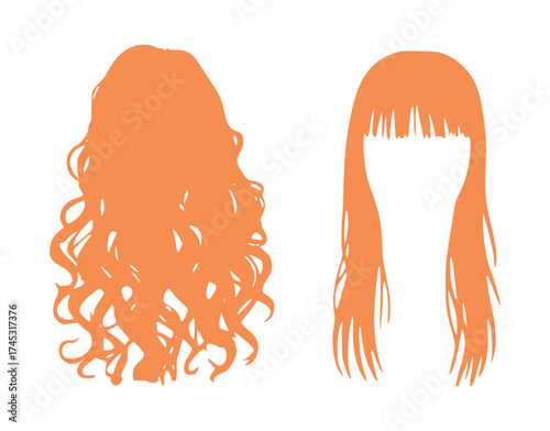 Two Silhouettes of Orange Hair Curly and Straight with Bangs