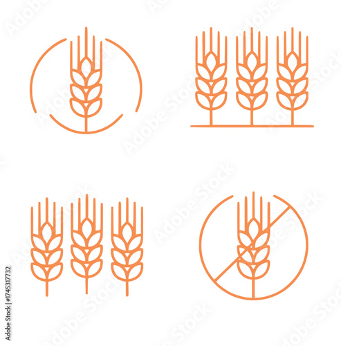 Wheat Icons Single, Group, and Gluten-Free Symbols