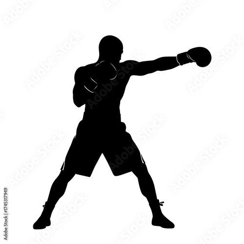Boxer throwing a punch silhouette isolated on white background