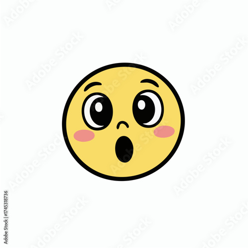 Cute surprised emoji face with blushing cheeks and wide open mouth illustration on a plain background