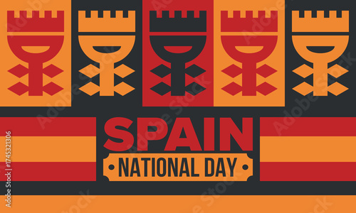 Spain National Day. Spanish flag. National happy holiday, celebrated annual in October 12. Hispanic heritage. Poster, card, banner and background. Vector illustration