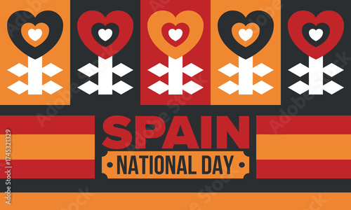 Spain National Day. Spanish flag. National happy holiday, celebrated annual in October 12. Hispanic heritage. Poster, card, banner and background. Vector illustration