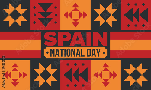 Spain National Day. Spanish flag. National happy holiday, celebrated annual in October 12. Hispanic heritage. Poster, card, banner and background. Vector illustration
