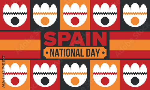 Spain National Day. Spanish flag. National happy holiday, celebrated annual in October 12. Hispanic heritage. Poster, card, banner and background. Vector illustration