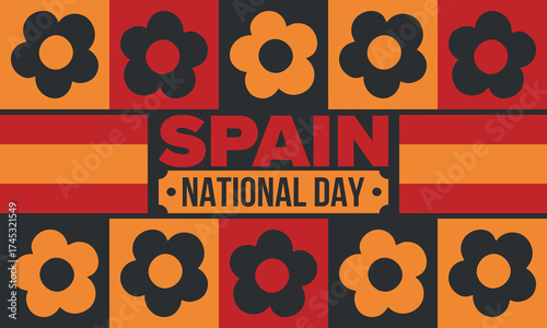 Spain National Day. Spanish flag. National happy holiday, celebrated annual in October 12. Hispanic heritage. Poster, card, banner and background. Vector illustration
