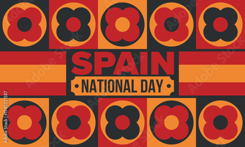 Spain National Day. Spanish flag. National happy holiday, celebrated annual in October 12. Hispanic heritage. Poster, card, banner and background. Vector illustration