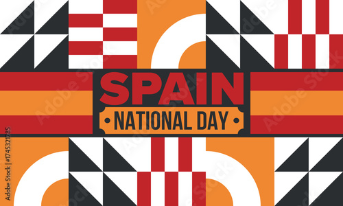 Spain National Day. Spanish flag. National happy holiday, celebrated annual in October 12. Hispanic heritage. Poster, card, banner and background. Vector illustration