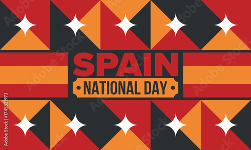 Spain National Day. Spanish flag. National happy holiday, celebrated annual in October 12. Hispanic heritage. Poster, card, banner and background. Vector illustration