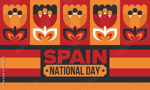 Spain National Day. Spanish flag. National happy holiday, celebrated annual in October 12. Hispanic heritage. Poster, card, banner and background. Vector illustration