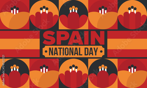 Spain National Day. Spanish flag. National happy holiday, celebrated annual in October 12. Hispanic heritage. Poster, card, banner and background. Vector illustration
