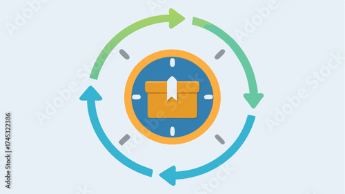 A clock with arrows circling it symbolizing expedited delivery services and timesensitive shipping commitments.