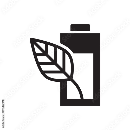 Battery Energy Storage with Leaf Solid Icon