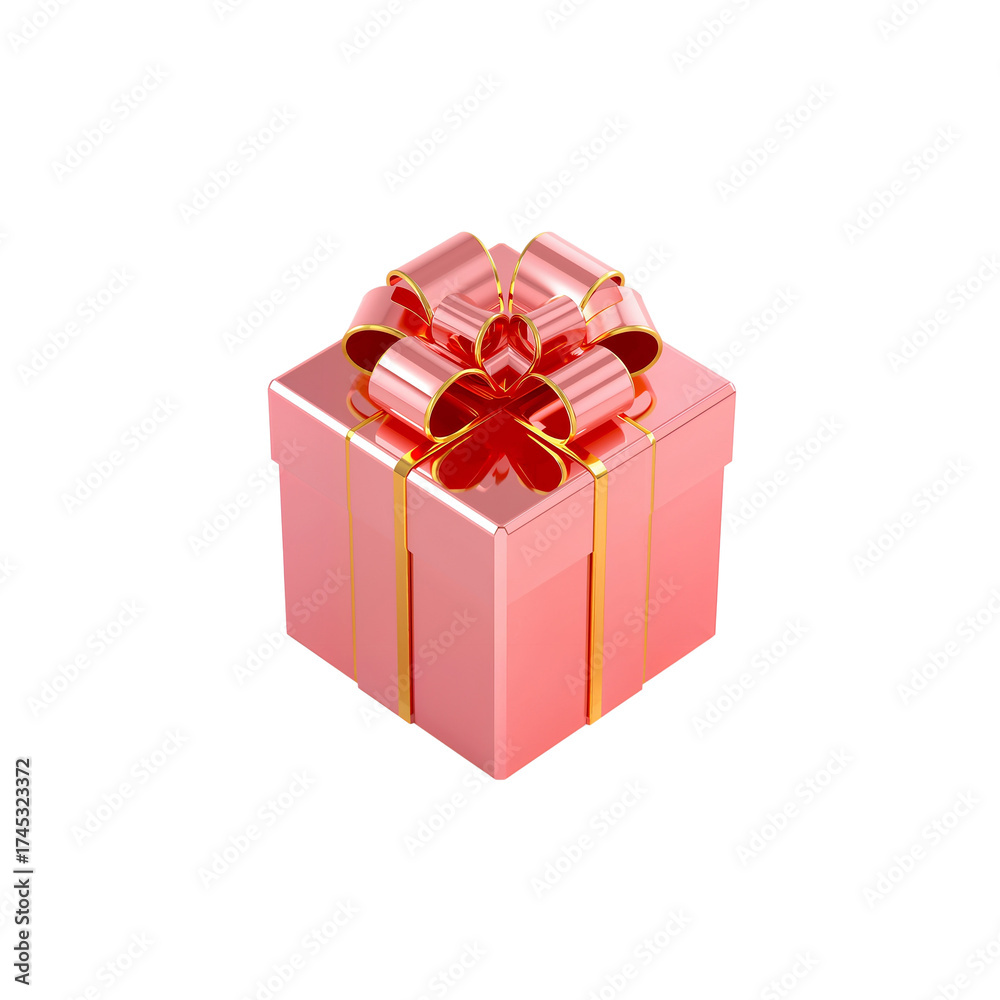 Obraz premium Gift Box luxury pink wrapped with shiny gold bow isolated 3d png