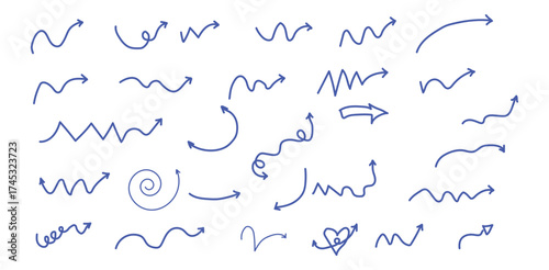Arrows Set Wavy Curly Zigzag Scribble Directional Hand Drawn Illustration Vector Graphic Curve Artistic Navigation