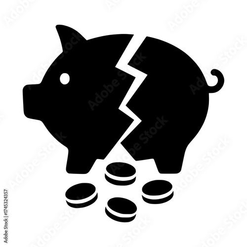 Cracked Piggy Bank with Coins Falling Out, Financial Loss, and Savings Crisis Concept