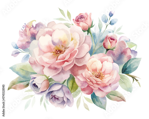Pastel Watercolor Flower Arrangement Clipart  vector illustration
