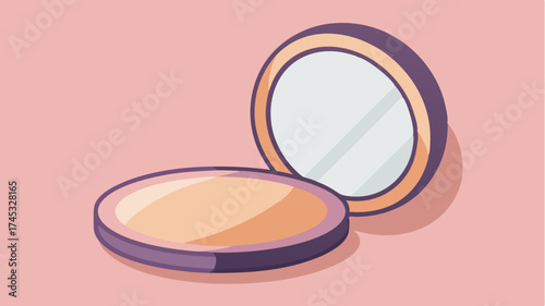 A compact powder case with a mirror od to reveal a soft puff depicting a versatile makeup foundation.