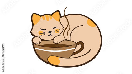 Cat with Coffee Cup Vector Logo | Cozy Café and Pet Brand Design