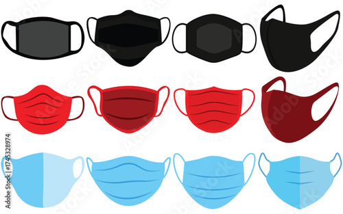 Medical Face Mask Vector Set – Coronavirus Protection, Health Care, and Safety Equipment Illustration