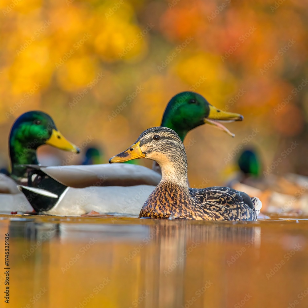 Fototapeta premium Mallards in autumnal pond