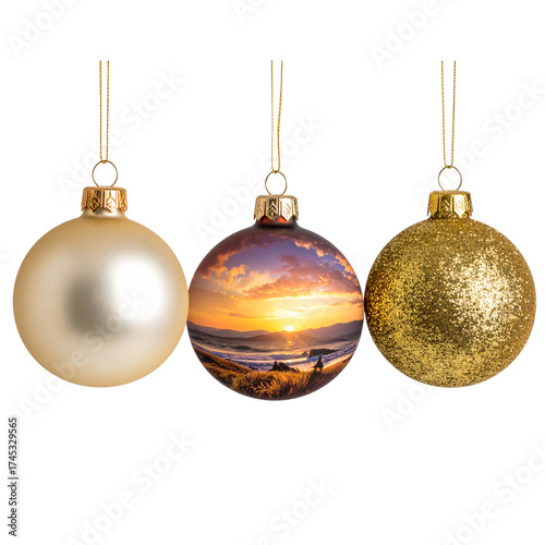 Transparent PNG available Three hanging Christmas balls isolated on transparent background By Kruwt