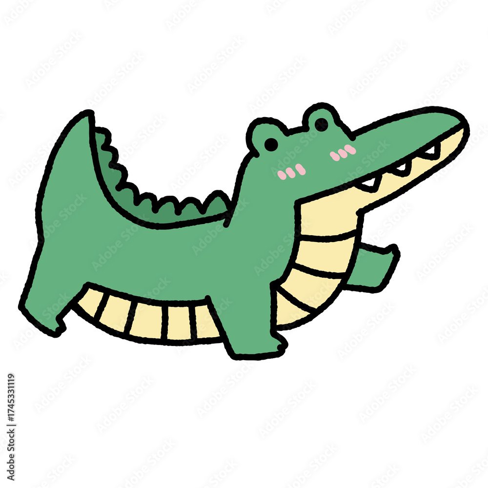 Fototapeta premium A cartoon drawing of a green crocodile