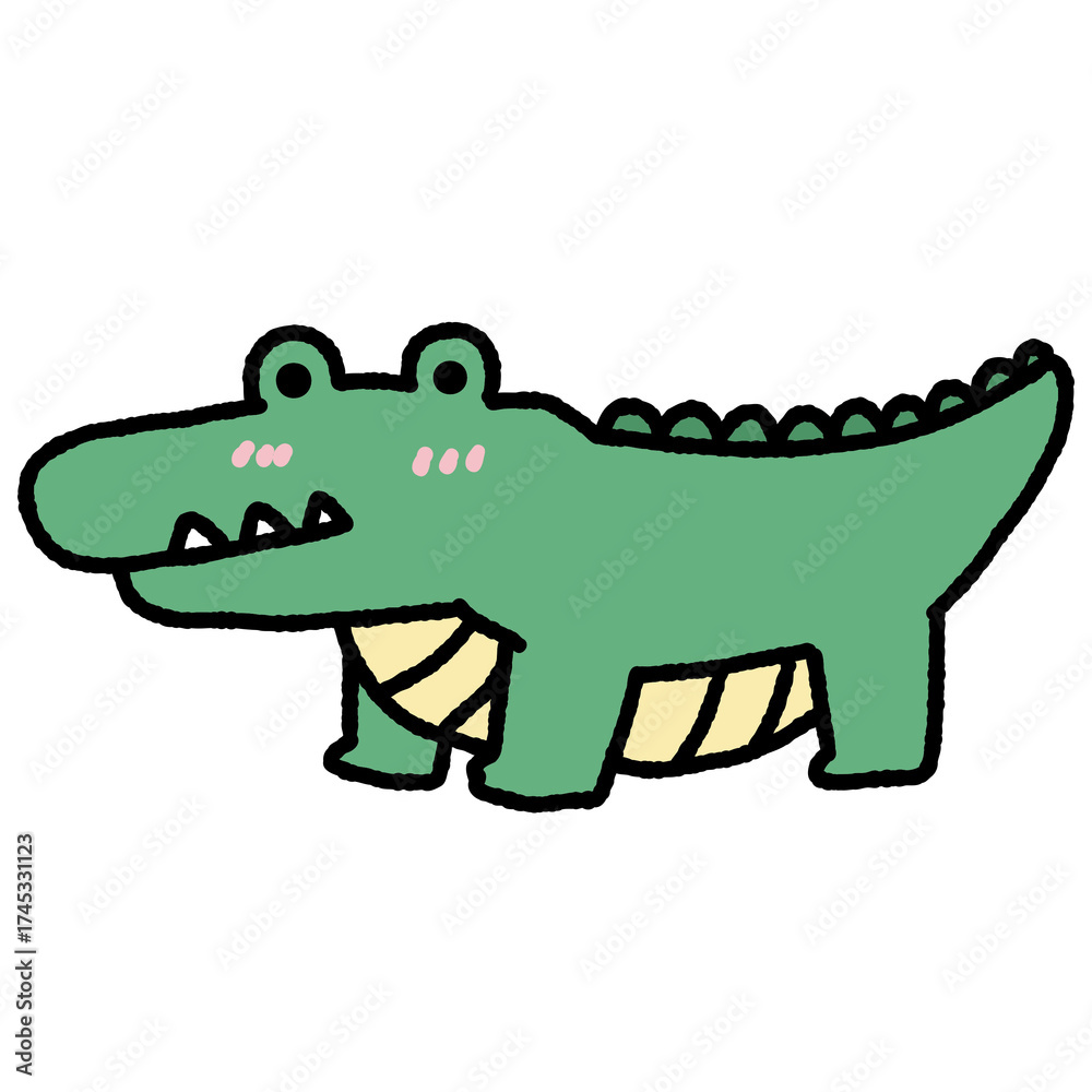 Naklejka premium A cartoon drawing of a green crocodile