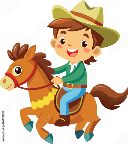 Cartoon Cowboy Kid Riding Horse – Western Adventure Vector for Children